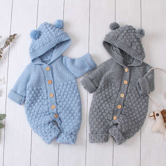 Baby knitted romper winter Handmade thick kid’s outfit